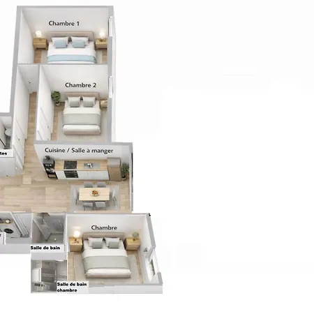 شقة Moderne 3 Chambres, 2 Douches, Proche Gare, Wifi